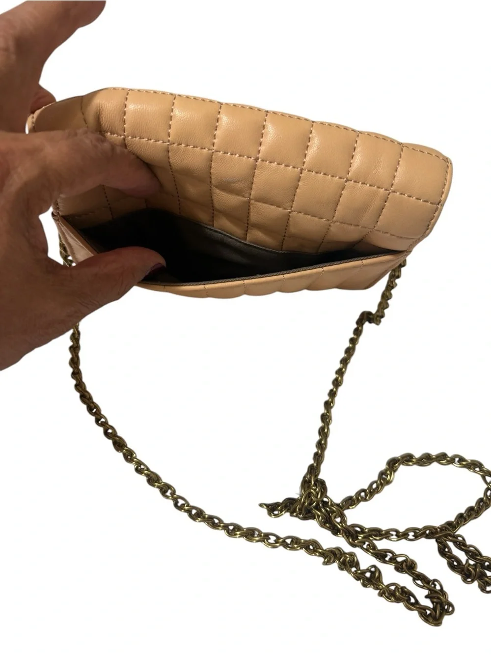 J.Crew Leather quilted crossbody  Shoulder Bag in Tan. Chain straps new + tag